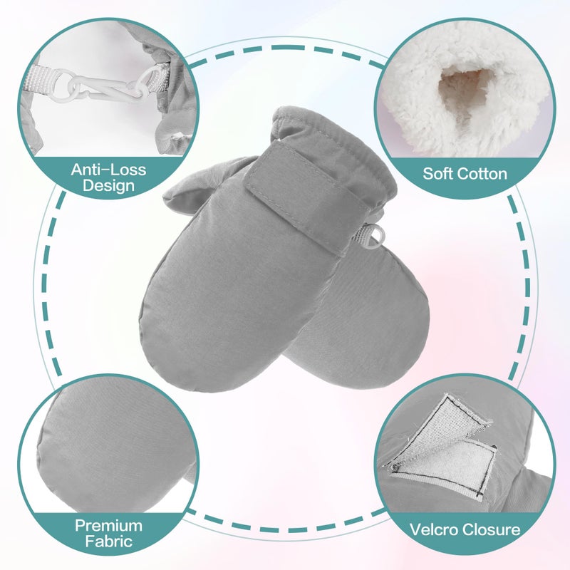 Fynnsure Toddler Mittens Baby Waterproof Snow Gloves Kids Ski Snow Gloves Cold Weather Mittens for Boys Girls Solid Gray 1-2 Years - Image 2