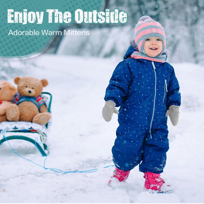 Fynnsure Toddler Mittens Baby Waterproof Snow Gloves Kids Ski Snow Gloves Cold Weather Mittens for Boys Girls Solid Gray 1-2 Years - Image 5