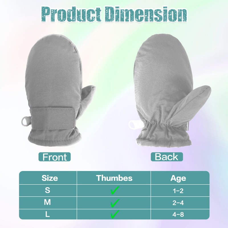 Fynnsure Toddler Mittens Baby Waterproof Snow Gloves Kids Ski Snow Gloves Cold Weather Mittens for Boys Girls Solid Gray 1-2 Years - Image 4