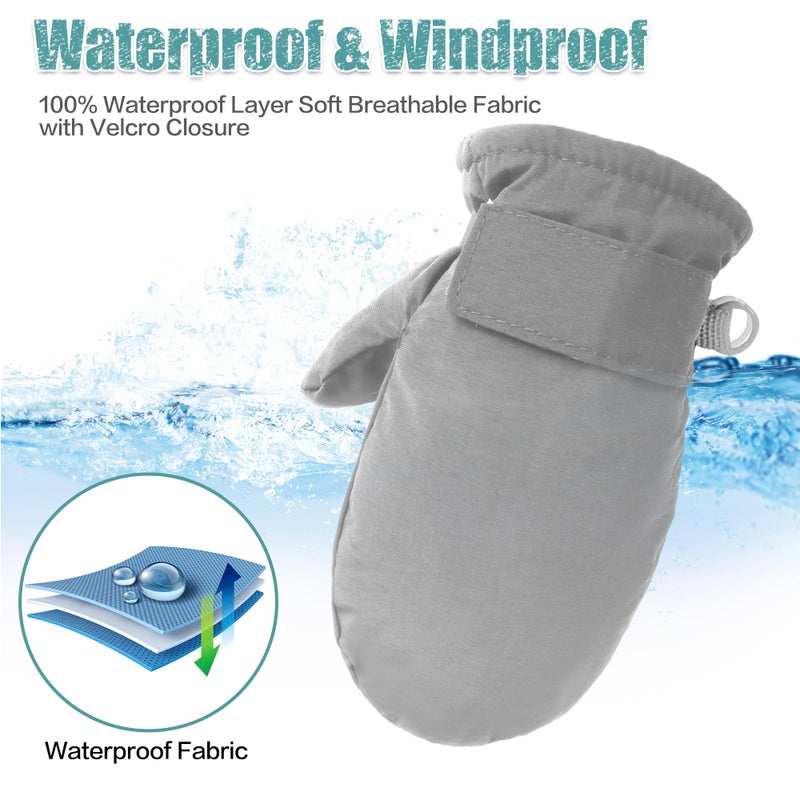 Fynnsure Toddler Mittens Baby Waterproof Snow Gloves Kids Ski Snow Gloves Cold Weather Mittens for Boys Girls Solid Gray 1-2 Years - Image 3