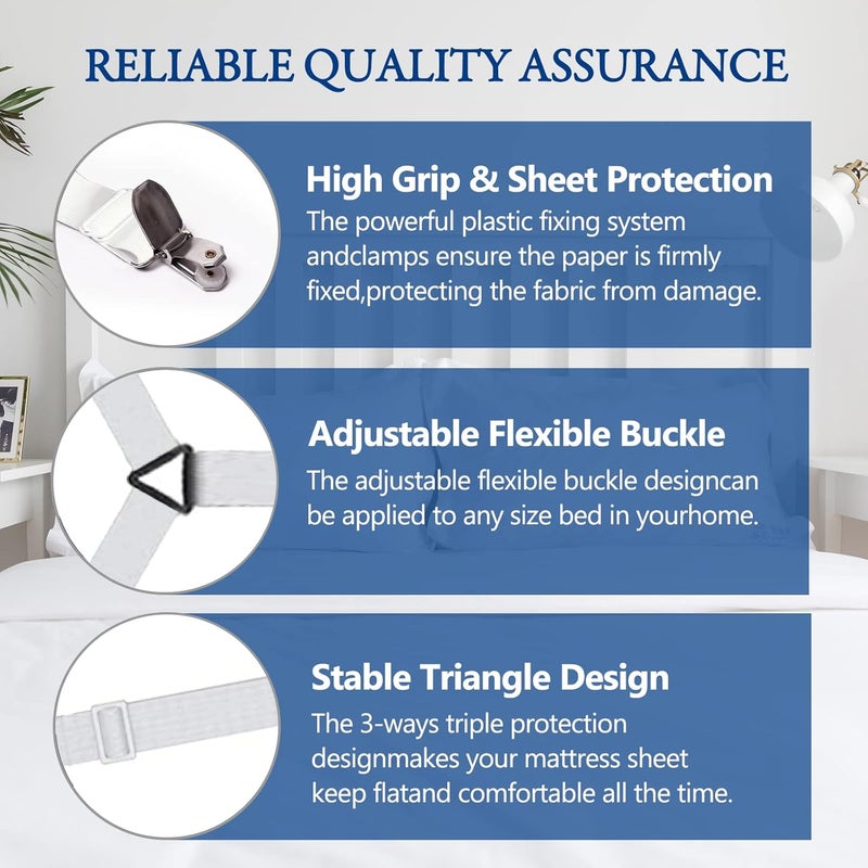 TGOOD Bed Sheet Holder Straps, Mattress Cover Clips to Hold Sheets in Place, Adjustable Bed Bands, Elastic Grippers,Fasteners,Keepers,Suspenders Fitted for Bedding,stayers, Bedsheet Tie Downs - Image 5