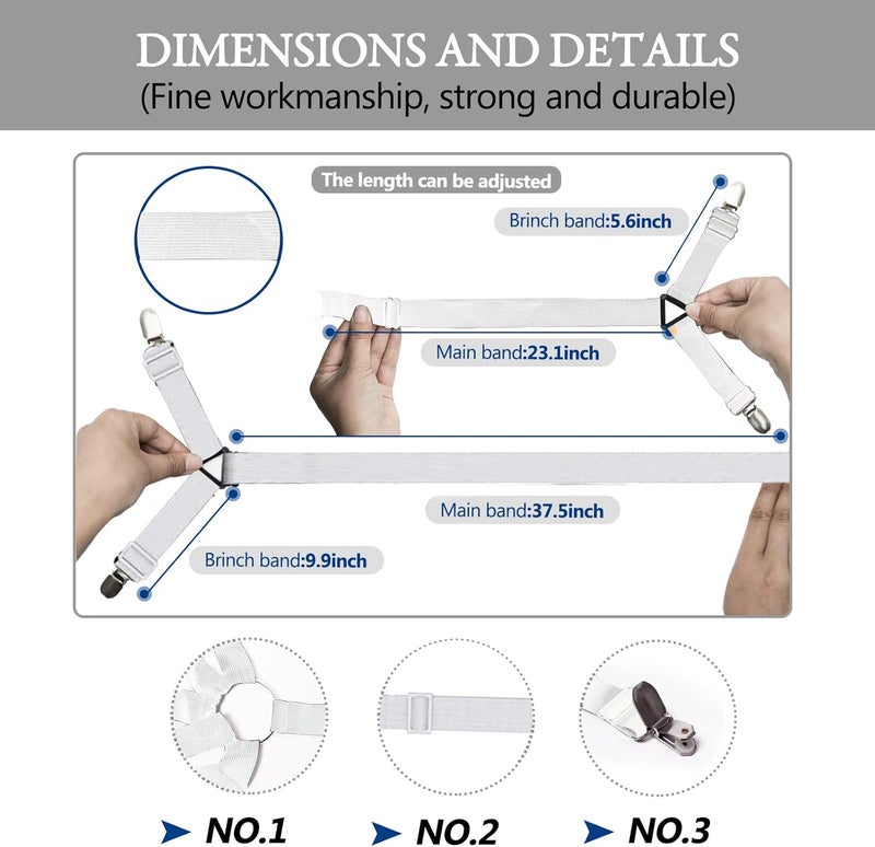 TGOOD Bed Sheet Holder Straps, Mattress Cover Clips to Hold Sheets in Place, Adjustable Bed Bands, Elastic Grippers,Fasteners,Keepers,Suspenders Fitted for Bedding,stayers, Bedsheet Tie Downs - Image 3