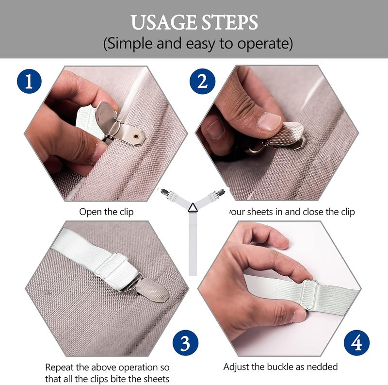 TGOOD Bed Sheet Holder Straps, Mattress Cover Clips to Hold Sheets in Place, Adjustable Bed Bands, Elastic Grippers,Fasteners,Keepers,Suspenders Fitted for Bedding,stayers, Bedsheet Tie Downs - Image 4