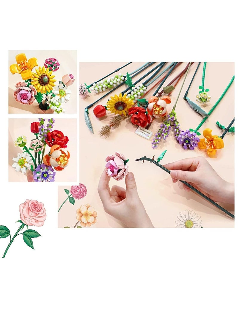 ULHYC - Mini Bricks Flower Bouquet Building Sets Home Decor Artificial Flowers DIY for Children Teens Adults Home Decoration Gift - Image 1