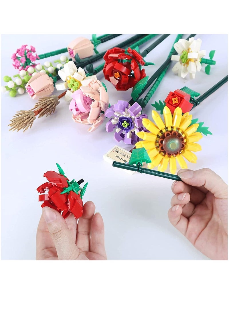ULHYC - Mini Bricks Flower Bouquet Building Sets Home Decor Artificial Flowers DIY for Children Teens Adults Home Decoration Gift - Image 1