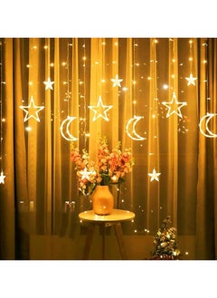 Generic Chenever Star Moon Curtain Ramadan Fairy Lights 3.5M LED Curtain Lights Garland Wedding Decorations Ramadan Christmas Party for Home Garden  - Image 1