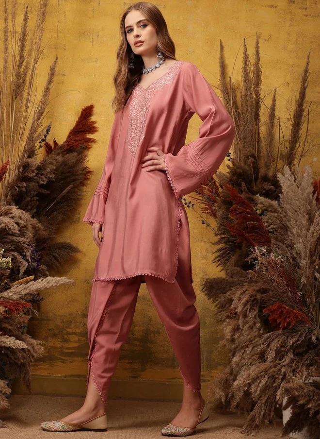 Indo Street Ethnic Motifs Embroidered Kurta with Dhoti Pants for Women