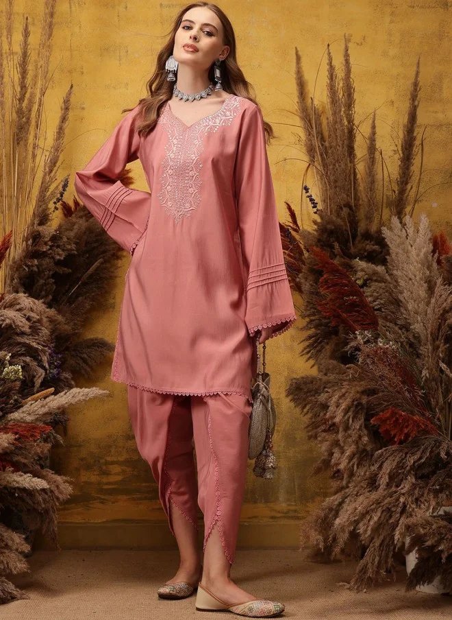 Indo Street Ethnic Motifs Embroidered Kurta with Dhoti Pants for Women
