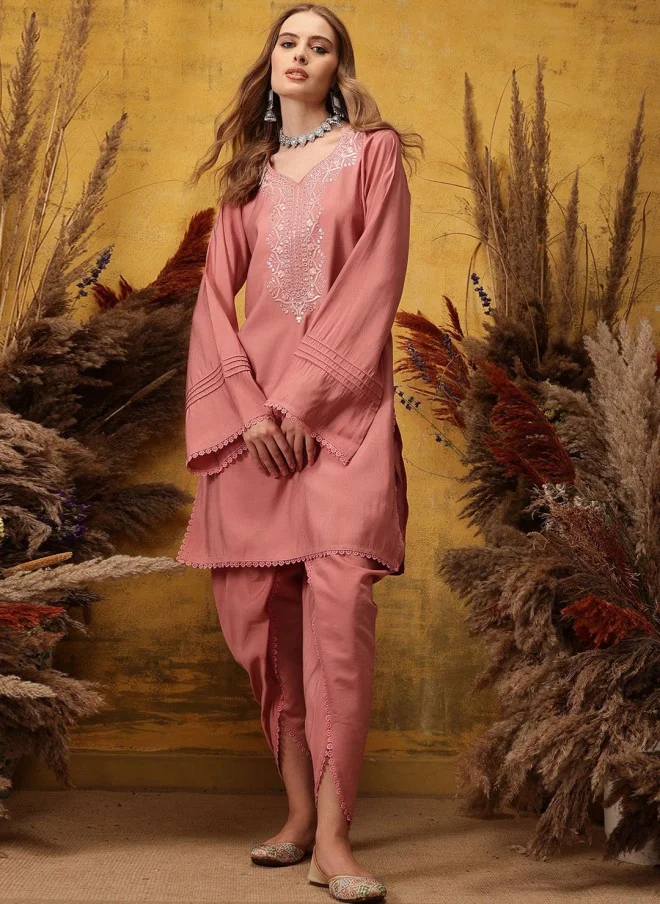 Indo Street Ethnic Motifs Embroidered Kurta with Dhoti Pants for Women