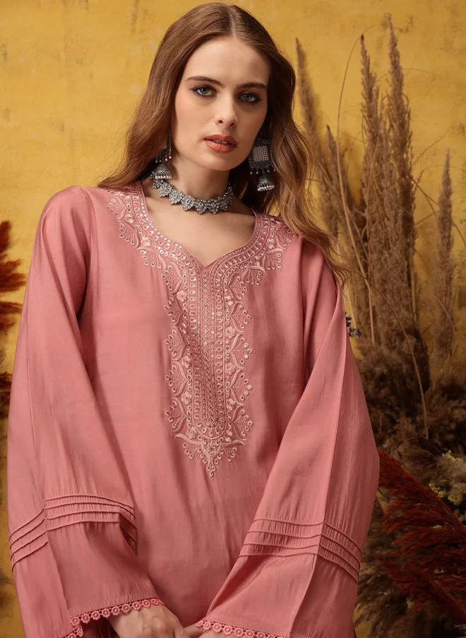 Indo Street Ethnic Motifs Embroidered Kurta with Dhoti Pants for Women