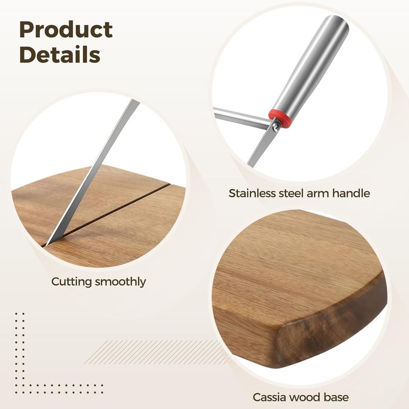 Cheese Slicer for Block Cheese, Acacia Wood, Stainless Steel Blade, Charcuterie Board Essential, Precise Cutting Tool for Hard & Soft Cheeses - Image 5