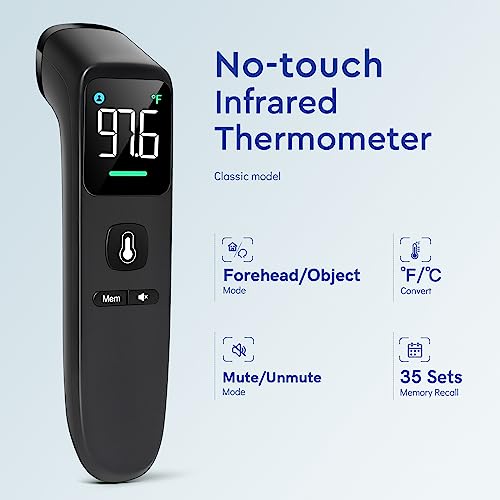 Viproud No-Touch Thermometer for Adults and Kids - Digital Forehead Thermometer with High Accuracy, Ultra Clear LEDScreen and Fever Alarm - Image 2