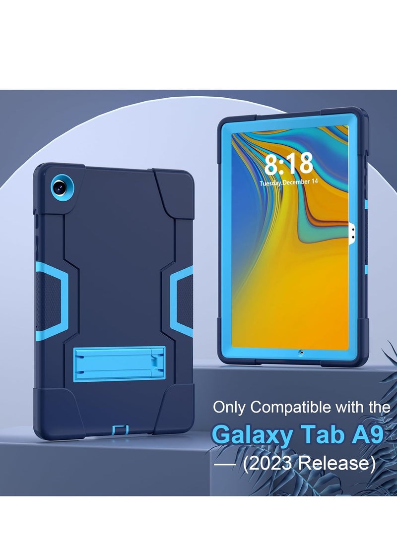 حافظة Galaxy Tab A9 Plus SM-X216B 2023، حافظة حماية هجينة متينة مكونة من 3 طبقات وممتصة للصدمات ومضادة للخدش مع مسند لجهاز Galaxy Tab A9 Plus (أسود + أزرق) - Image 3