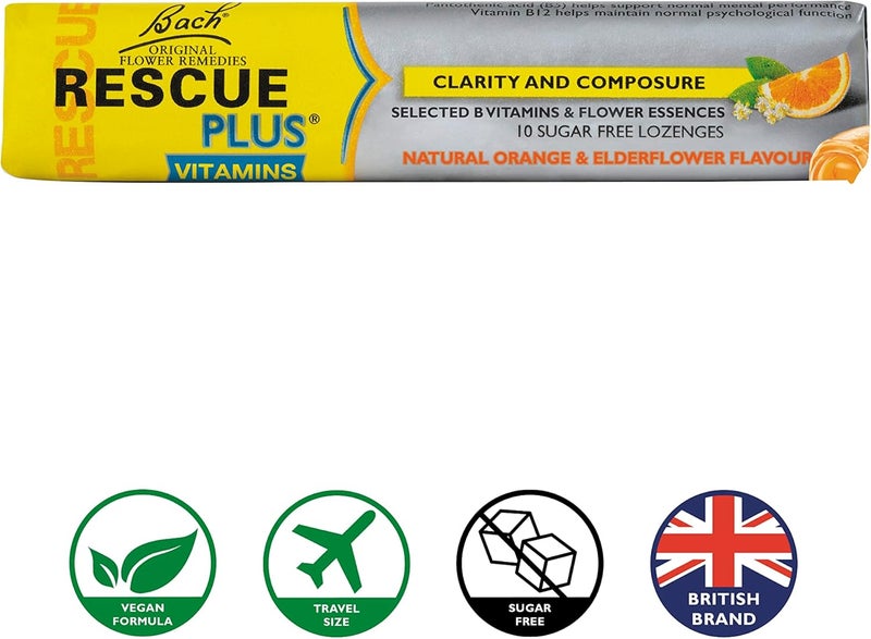 RESCUE لوذعات إنقاذ بلس كلاريتي كومبوزر فيتامين ب خالية من السكر مع خلاصات الأزهار وفيتامينات ب برتقال وزهرة البيلسان لحظات القلق - Image 4