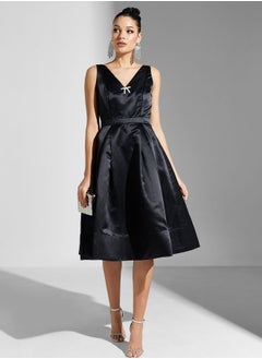 True Decadence V-Neck Puff Skirt Midi Dress  - Image 4