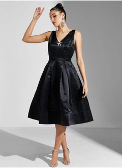 True Decadence V-Neck Puff Skirt Midi Dress  - Image 1