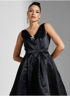 True Decadence V-Neck Puff Skirt Midi Dress  - Image 3