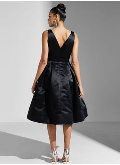 True Decadence V-Neck Puff Skirt Midi Dress  - Image 2