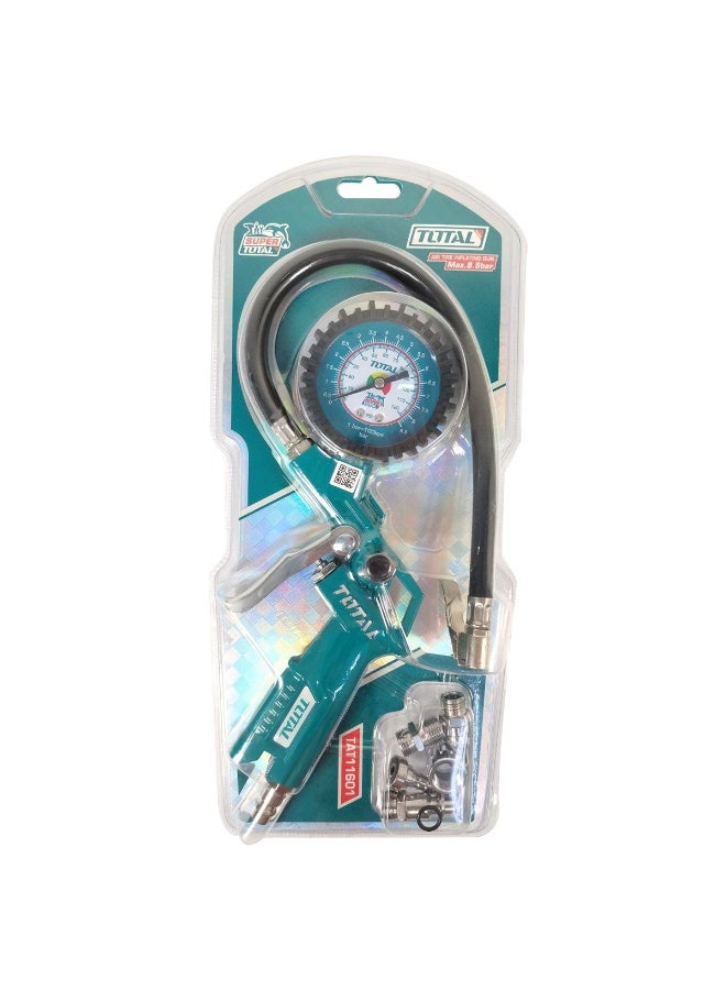توتال مقياس ضغط الإطارات TOTAL TAT11601، مسدس ضغط هواء بحد أقصى 8.5 بار مع عداد تناظري، خرطوم هواء عالي الضغط وموصل سريع، منفاخ إطارات عالي التحمل للسيارات والدراجات النارية والشاحنات والسيارات الرياضية متعددة الاستخدامات، أداة دقيقة لفحص ضغط الإطارات ونفخها. - Image 4