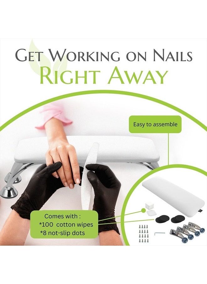 Sorreni - Arm Rest for Nails - Nail Arm Rest - Nail Arm Rest for Nail Tech with 100Pcs Lint Free Nail Wipes - Hand Rest for Nails - Nail Hand Rest - Hand Rest Nail Tech Use - Nail Tech Must Haves (White) - Image 1
