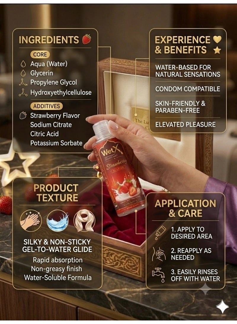 WetX Sweet Strawberry Flavored Water Based Lubricant (100ml) | Long Lasting Pleasure - Natural Feeling - Smooth & Silky - Image 2