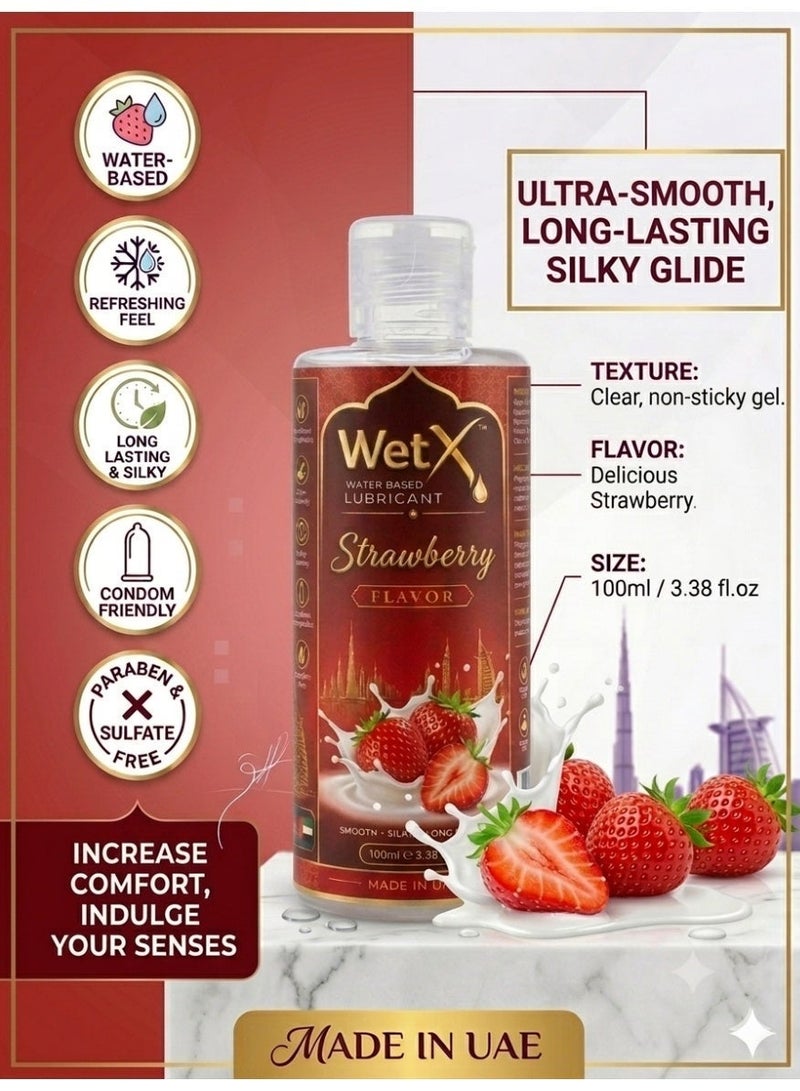 WetX Sweet Strawberry Flavored Water Based Lubricant (100ml) | Long Lasting Pleasure - Natural Feeling - Smooth & Silky - Image 3