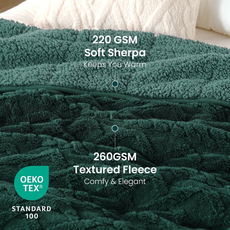 Drewin Weighted Blanket for Adults Queen Size 15 lbs, Soft Fuzzy Jacquard Sherpa Weighted Blankets for Sleeping, Cozy Sofa Bed Blanket for Winter, Dark Green, 60 x 80 inches - Image 3