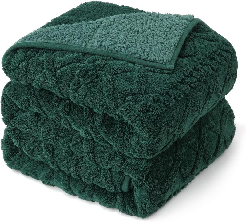Drewin Weighted Blanket for Adults Queen Size 15 lbs, Soft Fuzzy Jacquard Sherpa Weighted Blankets for Sleeping, Cozy Sofa Bed Blanket for Winter, Dark Green, 60 x 80 inches - Image 1