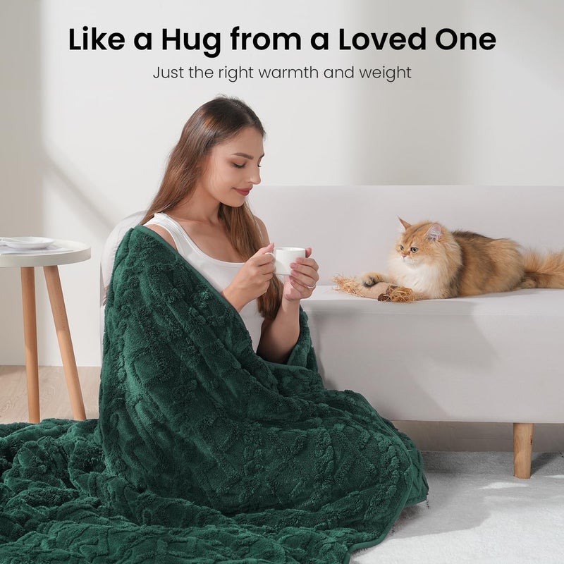 Drewin Weighted Blanket for Adults Queen Size 15 lbs, Soft Fuzzy Jacquard Sherpa Weighted Blankets for Sleeping, Cozy Sofa Bed Blanket for Winter, Dark Green, 60 x 80 inches - Image 4