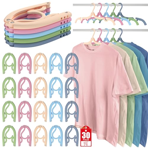 Besslly 30 Pcs Travel Hangers Portable Foldable Travel Hanger Organizer, Plastic Cruise Essentials Clothes Drying Rack Folding Hangers for Camping Flying RV Europe Vacation Essentials Suitcase, Multicolor - Image 1