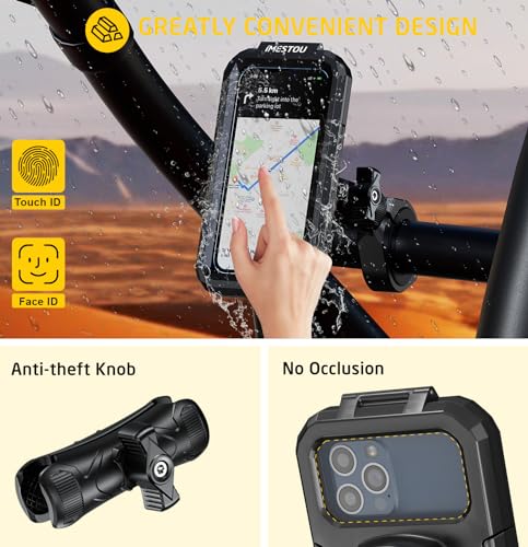 iMESTOU Waterproof ATV Phone Mount with Aluminum 1" Ball Large Clamp Mount Adapter Fits for ATV UTV 1.5''/1.75''/1.85''/2''/2.1'' Handlebars, Suitble for 5.5"-6.8" Smartphones (Size L) - Image 3