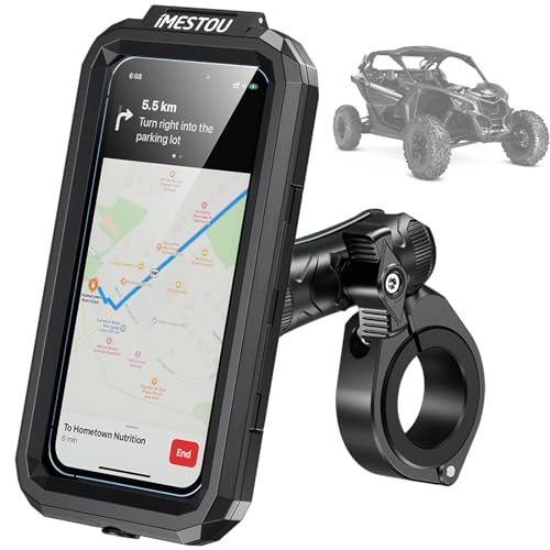 iMESTOU Waterproof ATV Phone Mount with Aluminum 1" Ball Large Clamp Mount Adapter Fits for ATV UTV 1.5''/1.75''/1.85''/2''/2.1'' Handlebars, Suitble for 5.5"-6.8" Smartphones (Size L) - Image 1