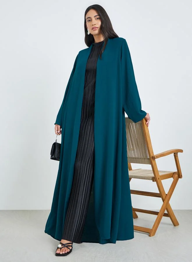 Teal Front Open Solid Abaya