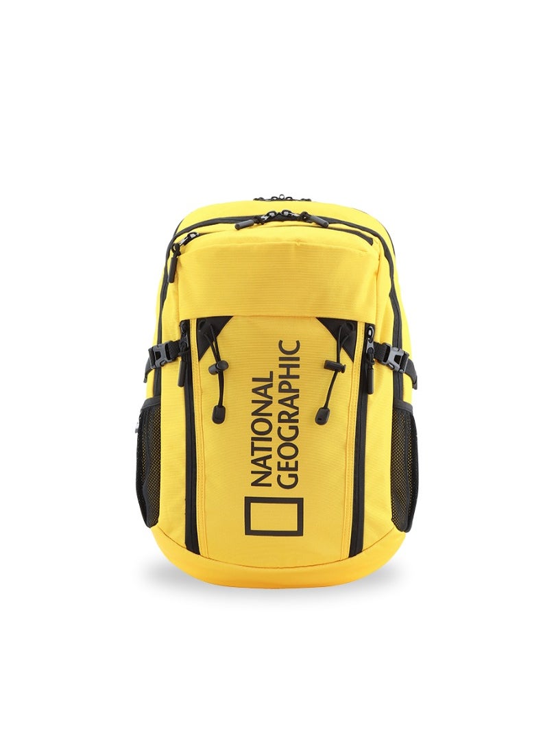 NATIONAL GEOGRAPHIC حقيبة ظهر National Geographic Box Canyon RPET Polyester باللون الأصفر - مقاومة للماء وخفيفة الوزن ومتينة ومقاومة للصدمات ومناسبة للعمل المدرسي، حقيبة كمبيوتر محمول مبطنة كاجوال، حقيبة سفر للرجال والنساء 