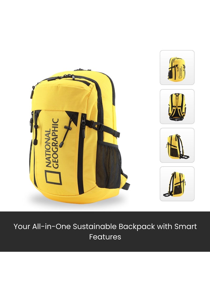 NATIONAL GEOGRAPHIC - حقيبة ظهر National Geographic Box Canyon RPET Polyester باللون الأصفر - مقاومة للماء وخفيفة الوزن ومتينة ومقاومة للصدمات ومناسبة للعمل المدرسي، حقيبة كمبيوتر محمول مبطنة كاجوال، حقيبة سفر للرجال والنساء - Image 1
