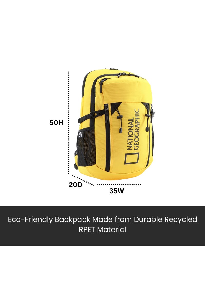 NATIONAL GEOGRAPHIC - حقيبة ظهر National Geographic Box Canyon RPET Polyester باللون الأصفر - مقاومة للماء وخفيفة الوزن ومتينة ومقاومة للصدمات ومناسبة للعمل المدرسي، حقيبة كمبيوتر محمول مبطنة كاجوال، حقيبة سفر للرجال والنساء - Image 1