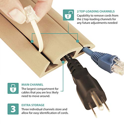 UT Wire 3-Channel Cord Protector & Concealer for Floor - 5 FT - Beige - Image 2