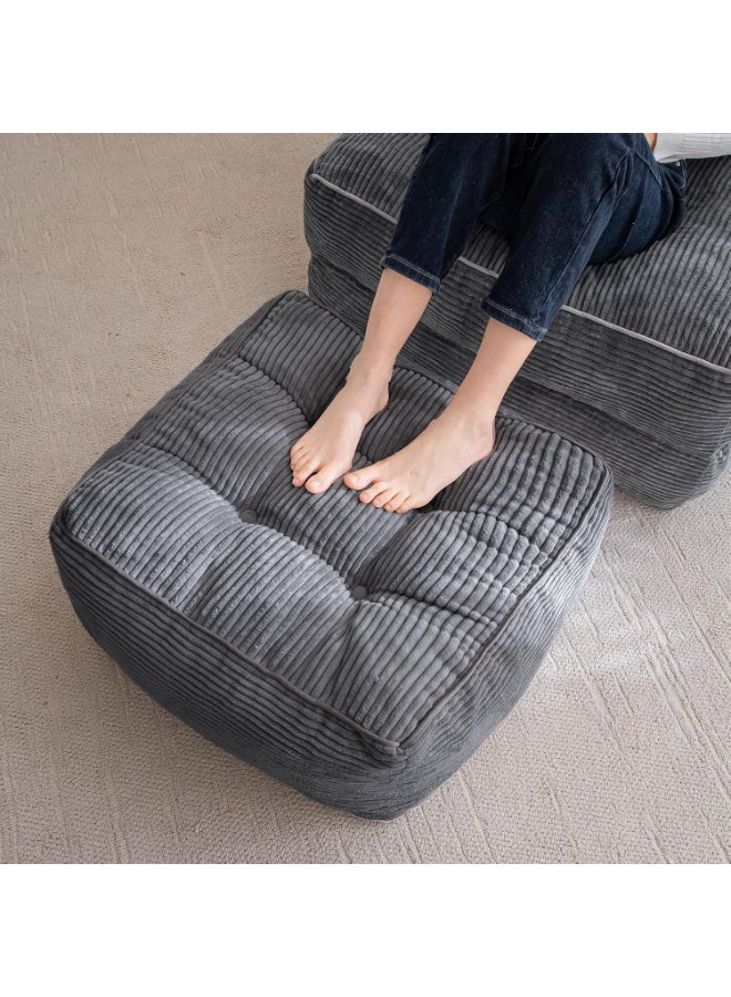 Square Stuffed Pouf Ottoman, Corduroy Poufs with Foam Chunk Filling, Furry and Fluffy Pouf Foot Stool Storage Ottoman, 21 X 21 Floor Poufs Foot Rest for Living Room, Dark Grey - Image 1