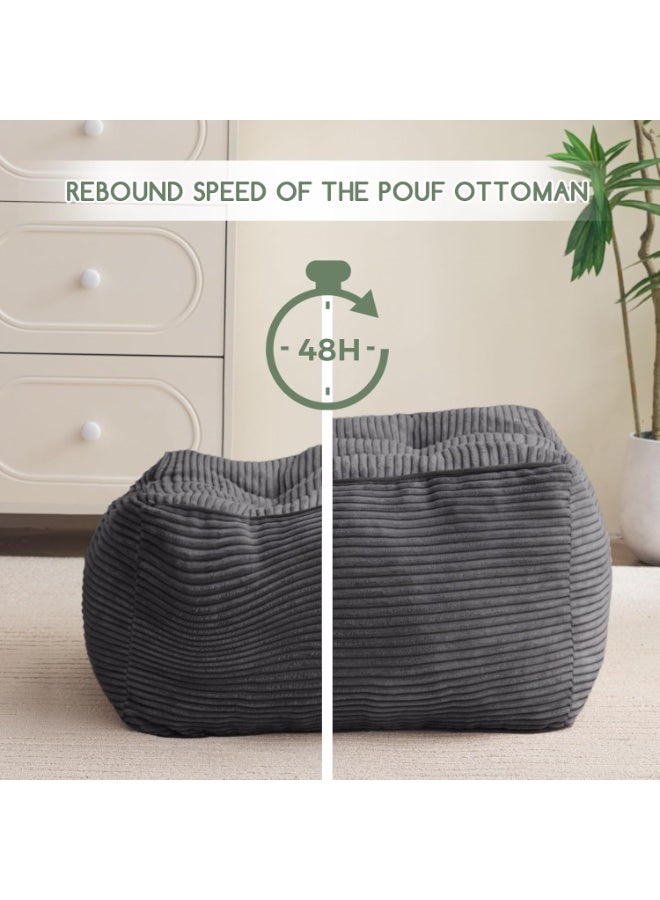 Square Stuffed Pouf Ottoman, Corduroy Poufs with Foam Chunk Filling, Furry and Fluffy Pouf Foot Stool Storage Ottoman, 21 X 21 Floor Poufs Foot Rest for Living Room, Dark Grey - Image 4