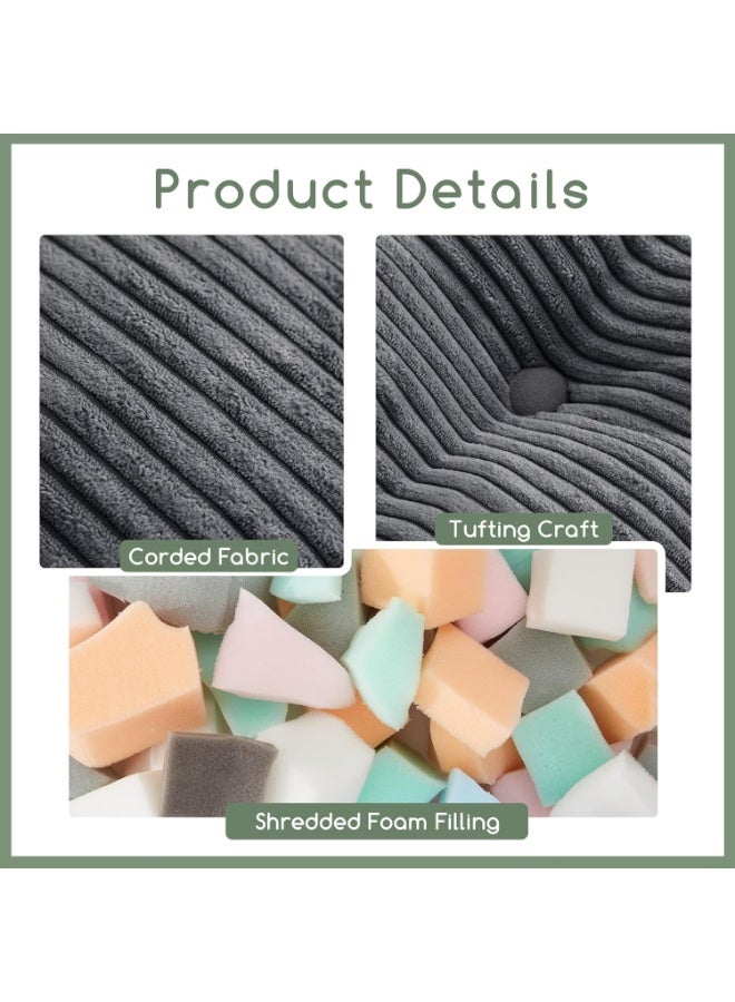 Square Stuffed Pouf Ottoman, Corduroy Poufs with Foam Chunk Filling, Furry and Fluffy Pouf Foot Stool Storage Ottoman, 21 X 21 Floor Poufs Foot Rest for Living Room, Dark Grey - Image 3