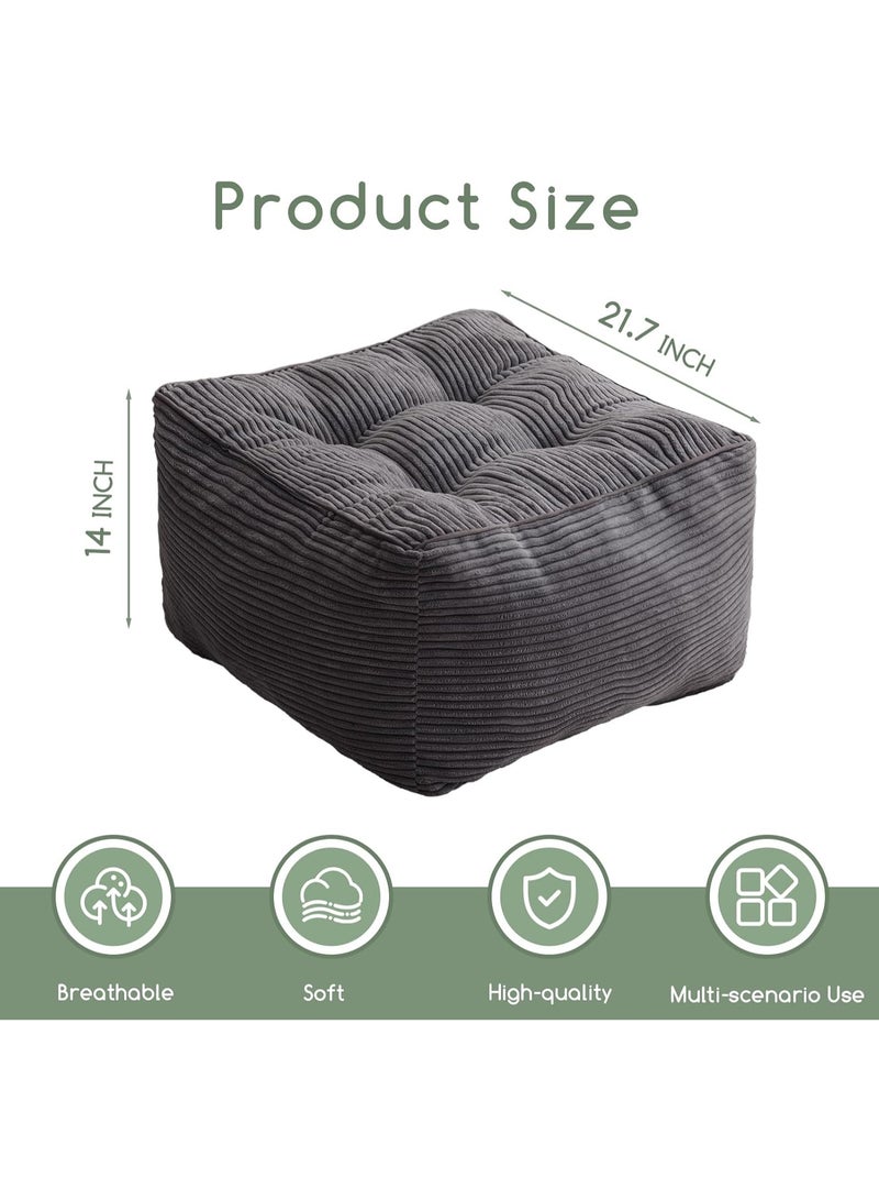 Square Stuffed Pouf Ottoman, Corduroy Poufs with Foam Chunk Filling, Furry and Fluffy Pouf Foot Stool Storage Ottoman, 21 X 21 Floor Poufs Foot Rest for Living Room, Dark Grey - Image 2