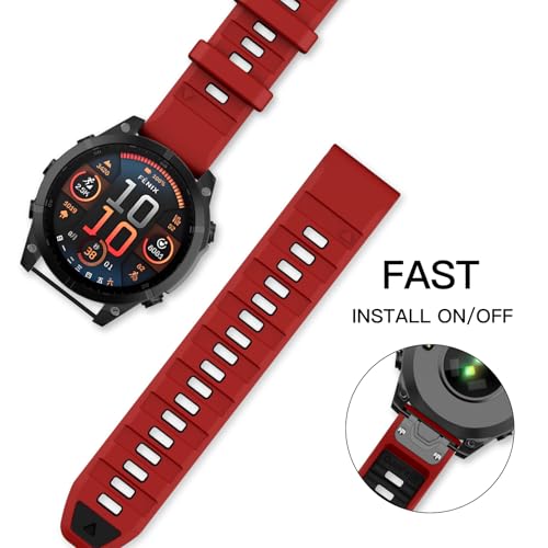 OVERSTEP Compatible with Fenix 8 51mm Watch Bands, 26mm Soft Siliocne Strap for Garmin Fenix 5X/Fenix 5X Plus/Fenix 6X/Fenix 6X Pro/Fenix 7X/Fenix 7X Pro Smartwatch(Red, Black) - Image 3