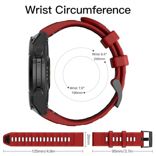 OVERSTEP Compatible with Fenix 8 51mm Watch Bands, 26mm Soft Siliocne Strap for Garmin Fenix 5X/Fenix 5X Plus/Fenix 6X/Fenix 6X Pro/Fenix 7X/Fenix 7X Pro Smartwatch(Red, Black) - Image 4