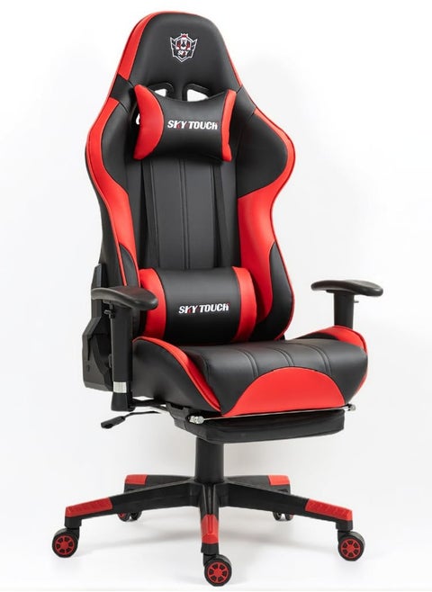 Ergonomic Gaming Chair, Reclining with Headrest, Footrest, and Lumbar Support, Adjustable Armrests, PU Leather, Height Adjustable, 360° Swivel, 54x52x132cm, Red（New upgrade）