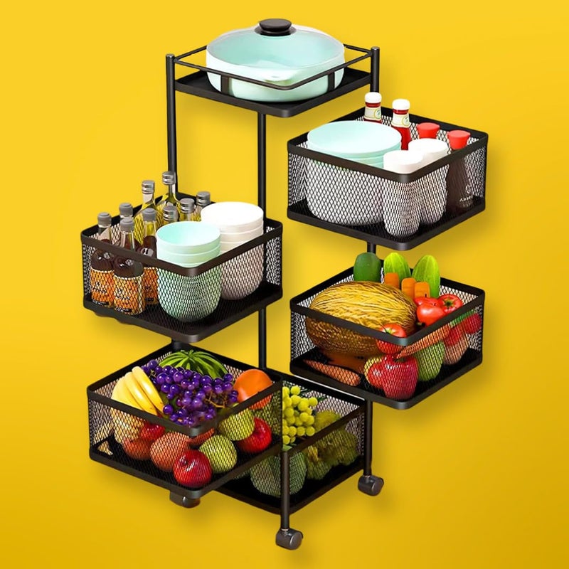 CreativeBuzz Metal Kitchen Trolley with WheelsKitchen Organizer ItemsStorage Solutions for Squre Kitchen OrganizerKitchen Accessories Items 5 Layer