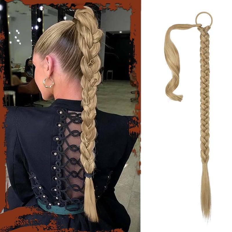SOFEIYAN Long Braid Ponytail Extension with Hair Tie Straight Sleek Wrap Around Hair Extensions Braid Pony Tail Fluffy Natural Soft Synthetic Hairpieces for Women Daily Wear 26 inchAsh Blonde