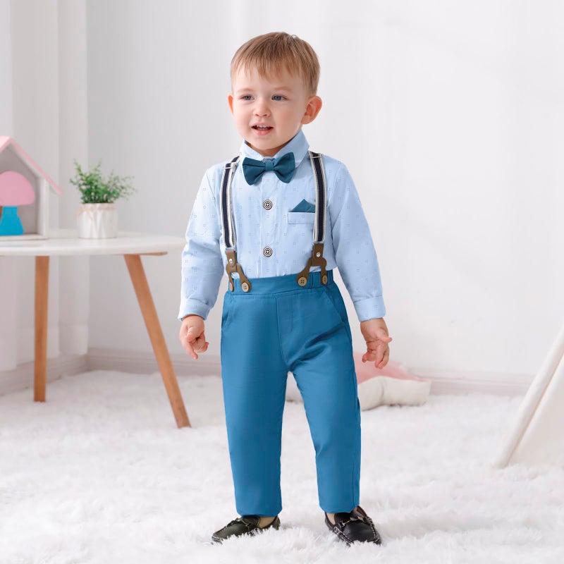 nilikastta Toddler Boy Dress Outfit Set Boys Formal Outfit Shirt+Bowtie +Suspender Pants for Festival Celebration 3-4t - Image 2