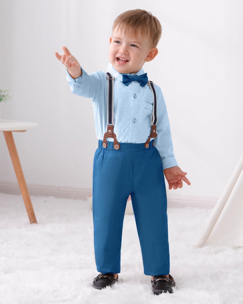 nilikastta Toddler Boy Dress Outfit Set Boys Formal Outfit Shirt+Bowtie +Suspender Pants for Festival Celebration 3-4t - Image 3