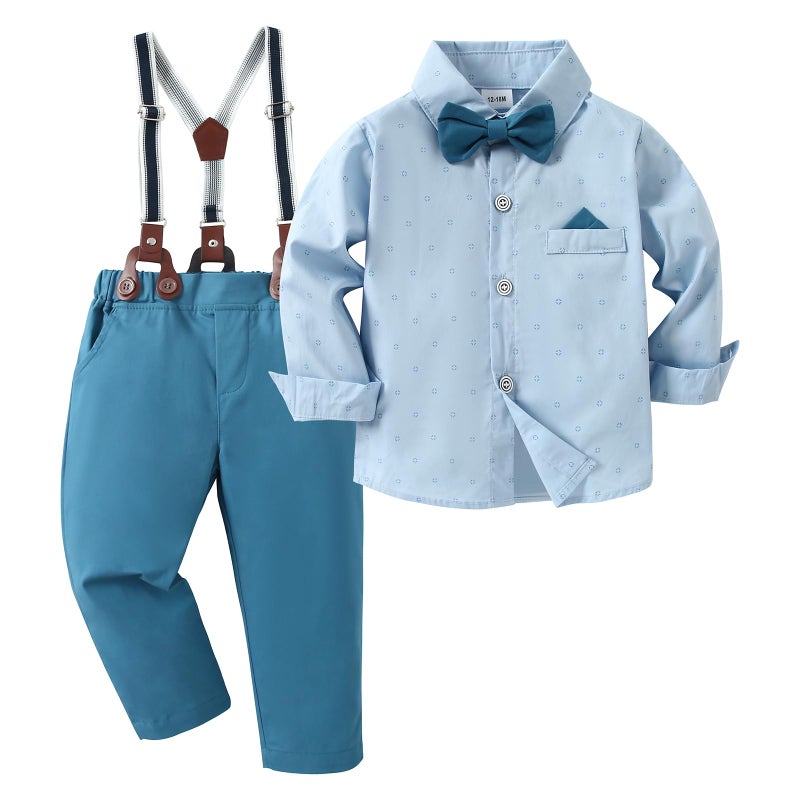 nilikastta Toddler Boy Dress Outfit Set Boys Formal Outfit Shirt+Bowtie +Suspender Pants for Festival Celebration 3-4t - Image 1