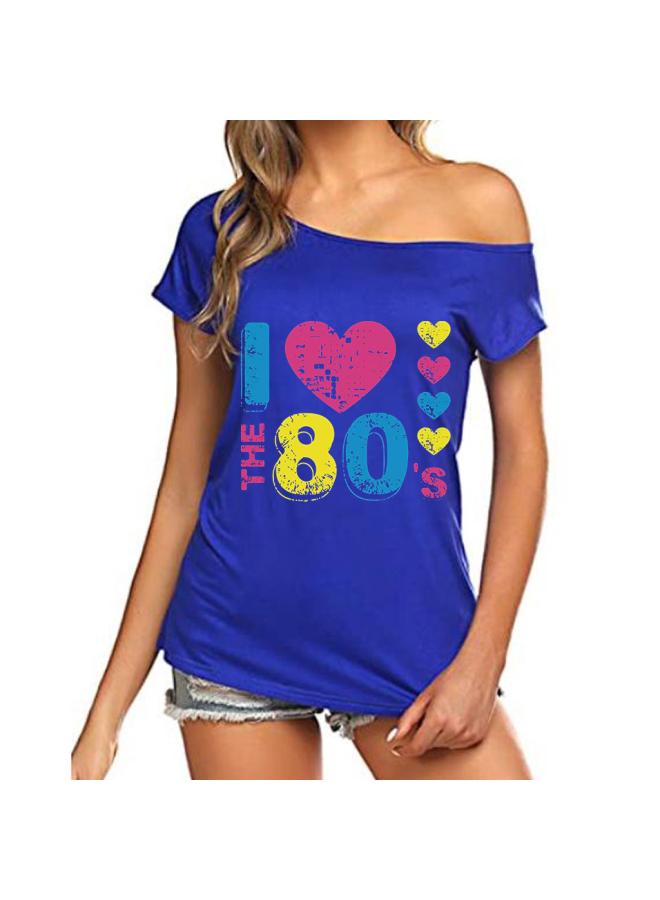 Summer I Love The 80's Oblique Collar Shoulder Sexy Irregular Short-sleeved T-shirt Women